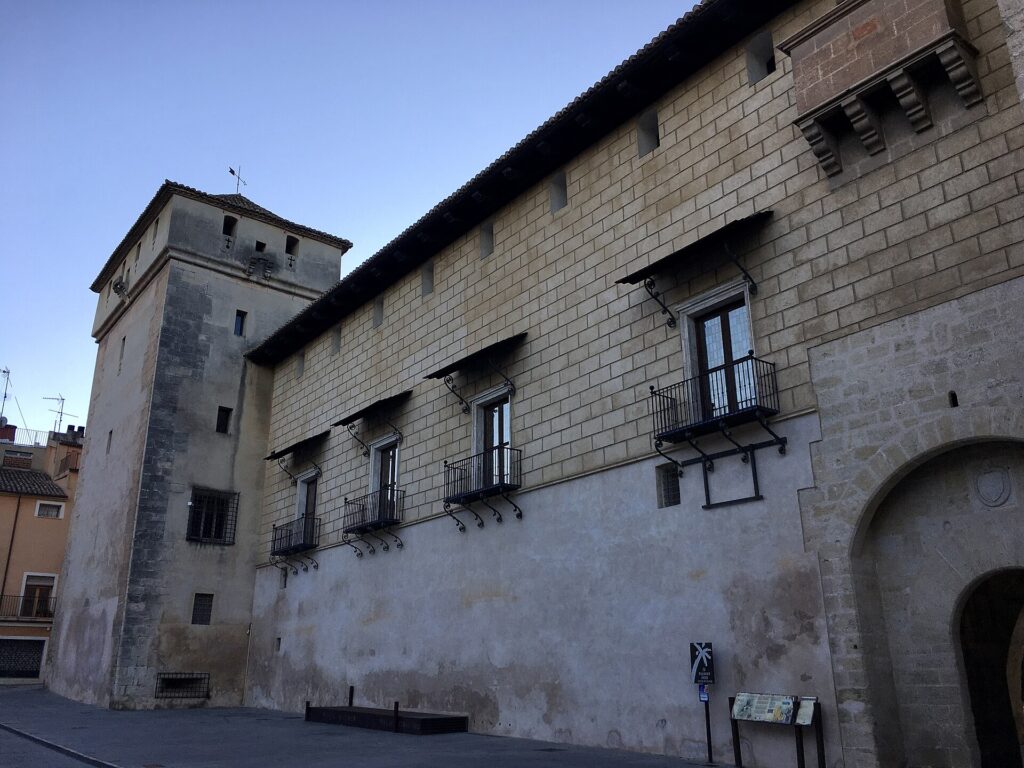 Exterior of the Palau Comtal, the medieval counts' palace with its corner tower, in Cocentaina