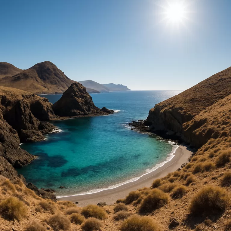 Wild volcanic coastline and cove on the Costa de Almeria, Andalusia