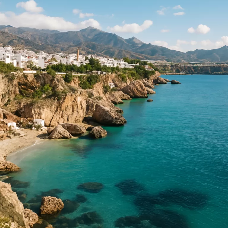 Cove and white crag town on the Costa Tropical, Granada