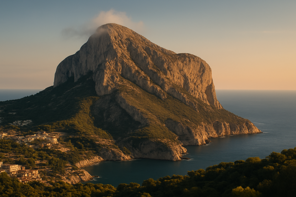 The Montgó massif, the sleeping elephant, rising between Dénia and Xàbia on the Costa Blanca