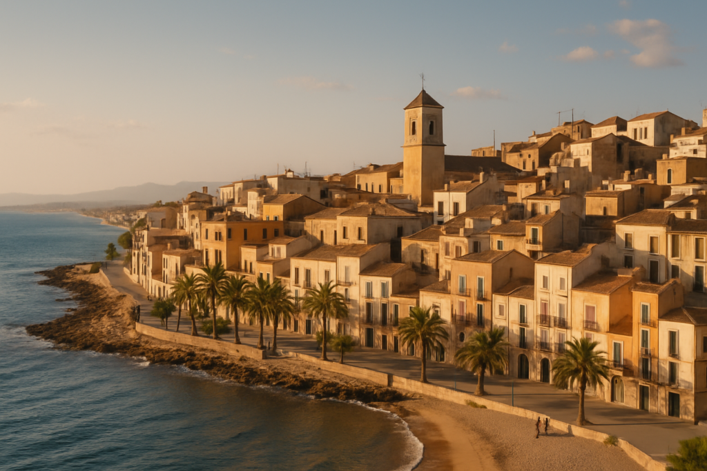 Alhama de Murcia, Spain - view of the town and coast