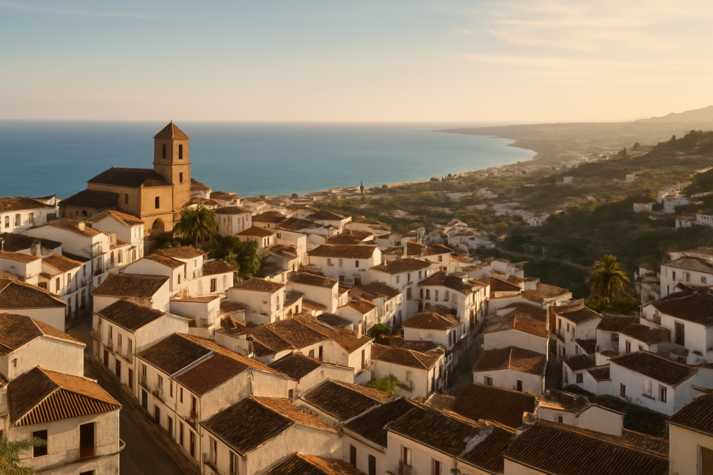 Álora, Spain - view of the town and coast