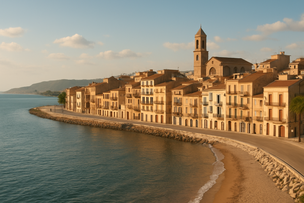 Amposta, Spain - view of the town and coast