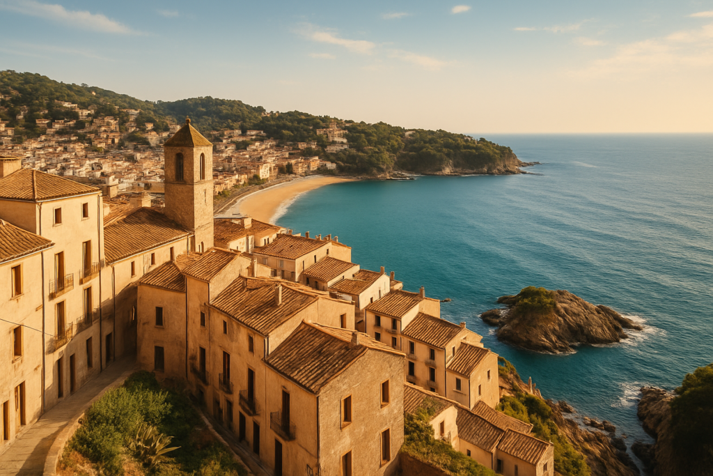Arbúcies, Spain - view of the town and coast