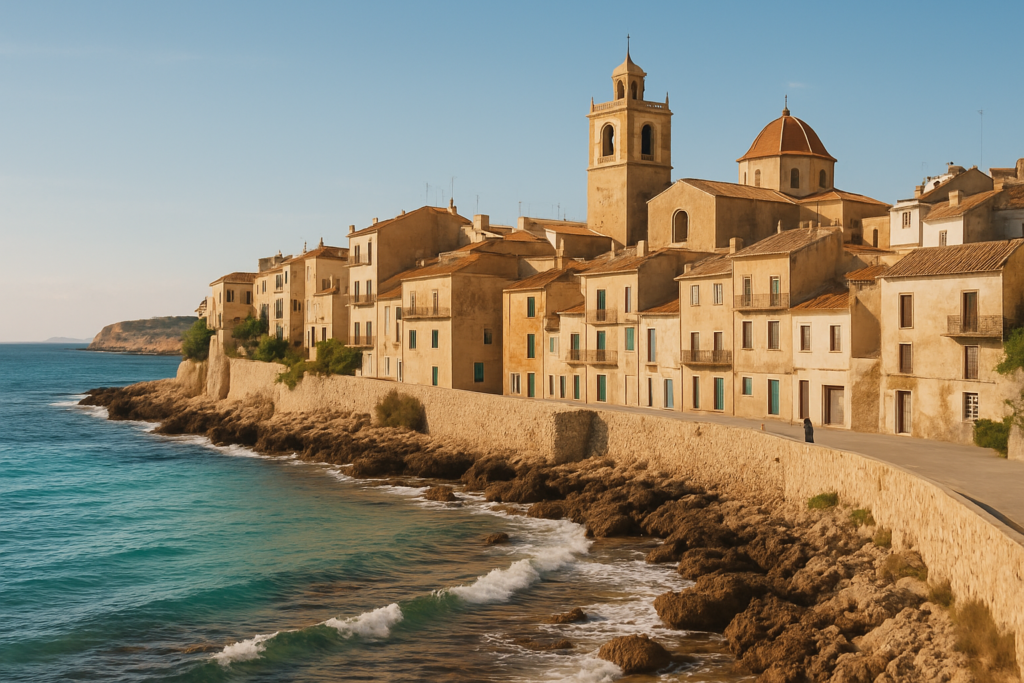 Aspe, Spain - view of the town and coast