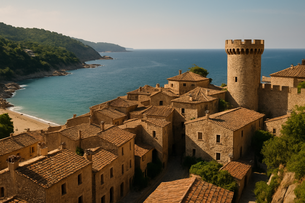 Besalú, Spain - view of the town and coast
