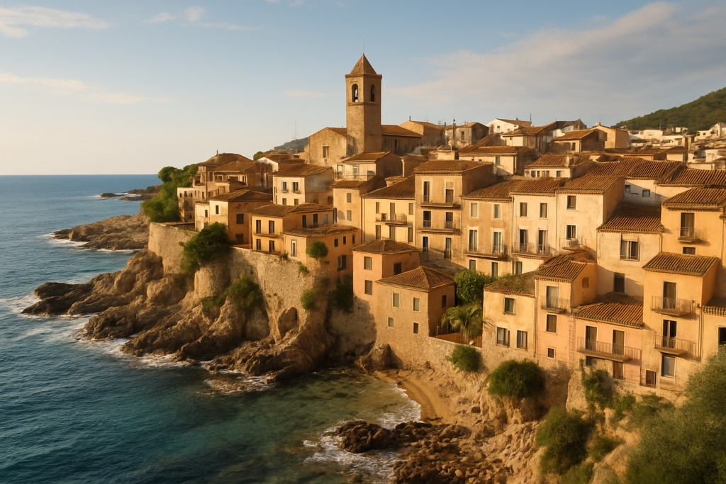 Bescanó, Spain - view of the town and coast