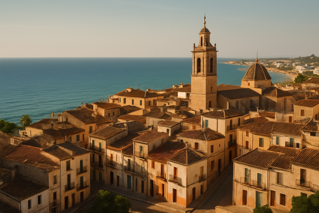 Bétera, Spain - view of the town and coast