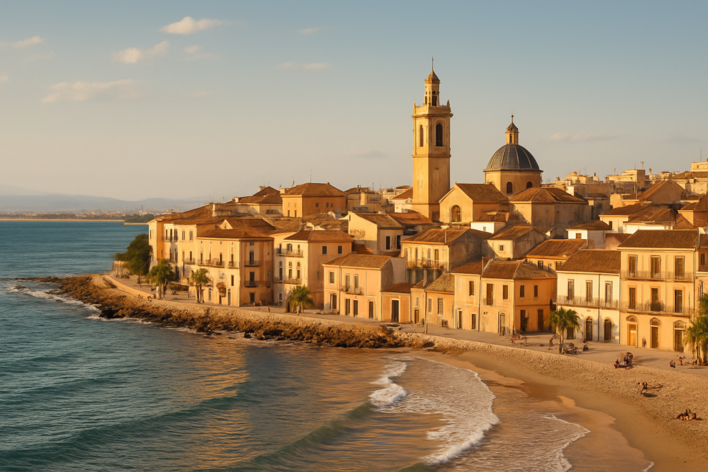 Burjassot, Spain - view of the town and coast