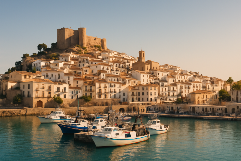The coastal town of Dénia on the Costa Blanca, with its hilltop castle above the old town and harbour