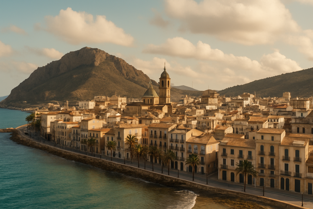 Elda, Spain - view of the town and coast