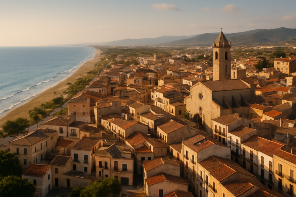 Gavà, Spain - view of the town and coast