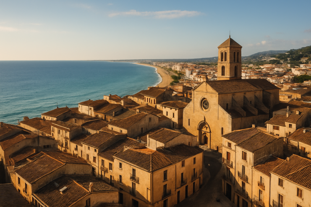 Granollers, Spain - view of the town and coast
