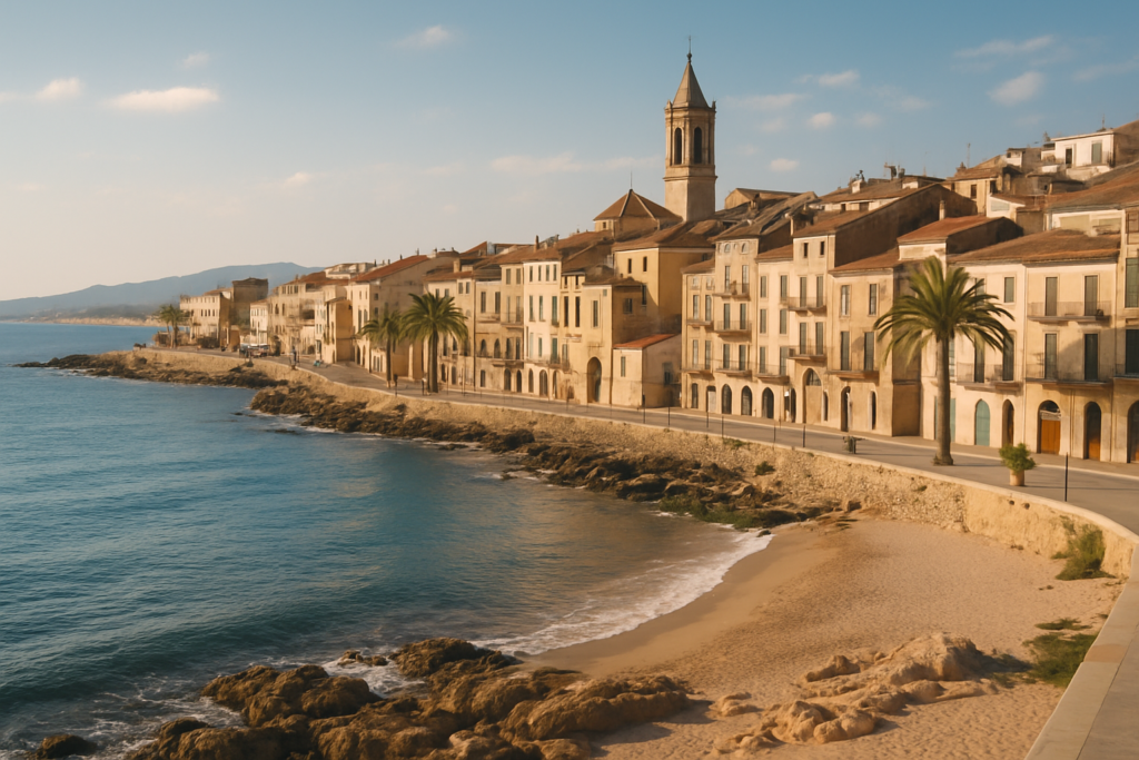 Manlleu, Spain - view of the town and coast