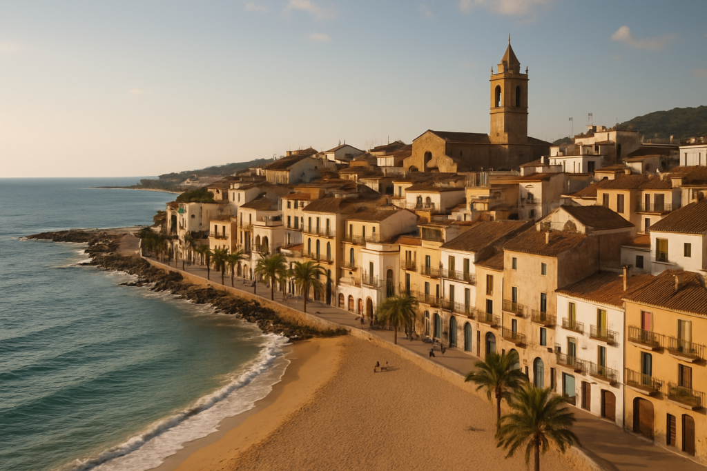 Mollet del Vallès, Spain - view of the town and coast
