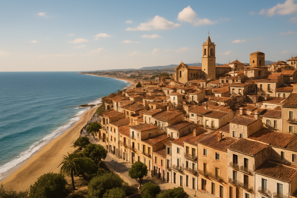 Montcada i Reixac, Spain - view of the town and coast