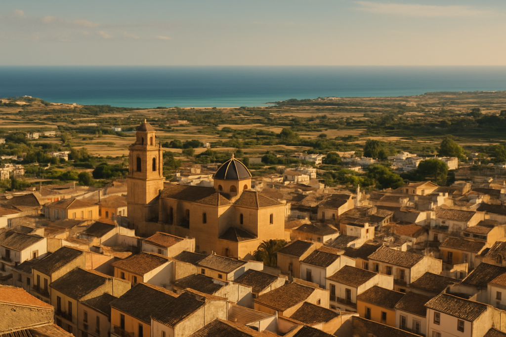 Mutxamel, Spain - view of the town and coast