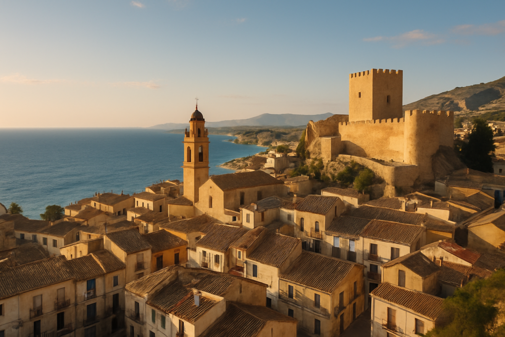 Petrer, Spain - view of the town and coast
