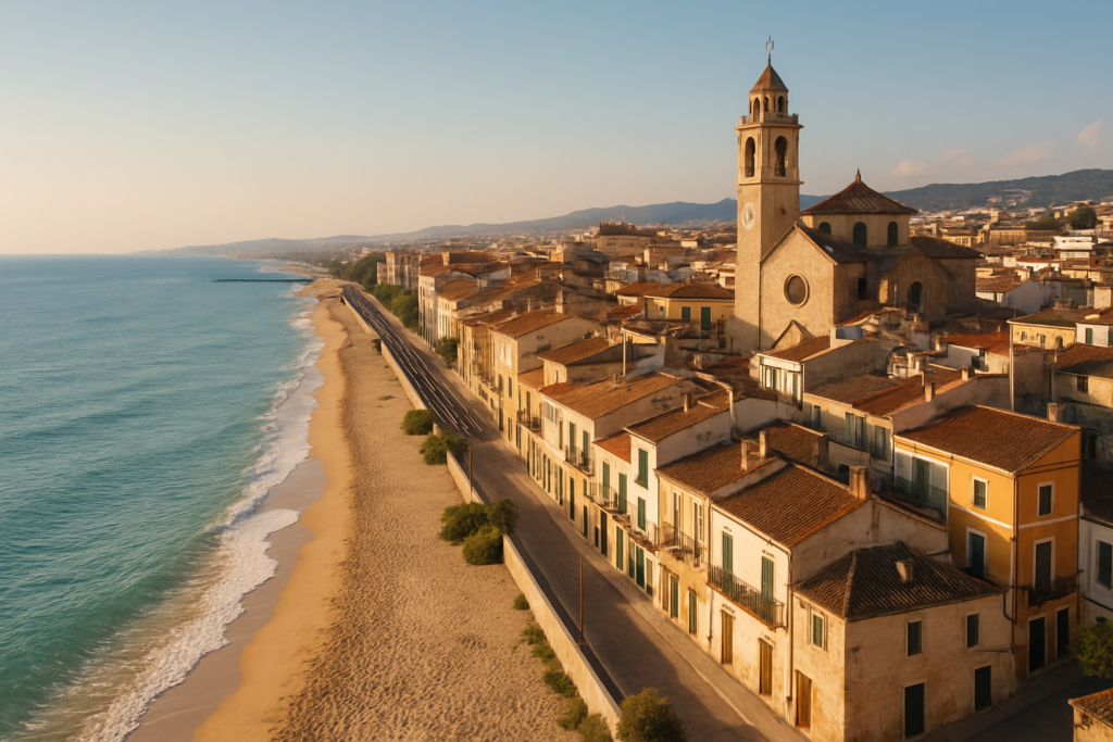 Premià de Mar, Spain - view of the town and coast