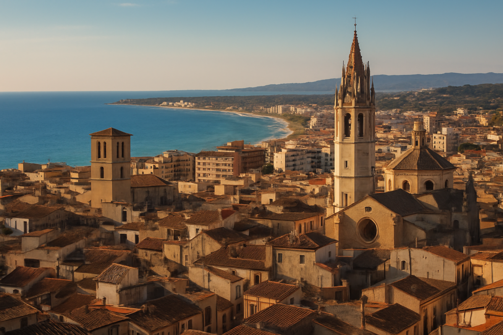 Reus, Spain - view of the town and coast