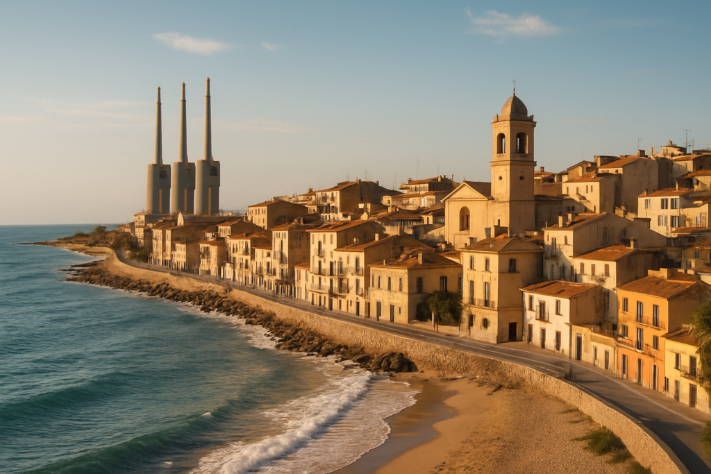 Sant Adrià de Besòs, Spain - view of the town and coast