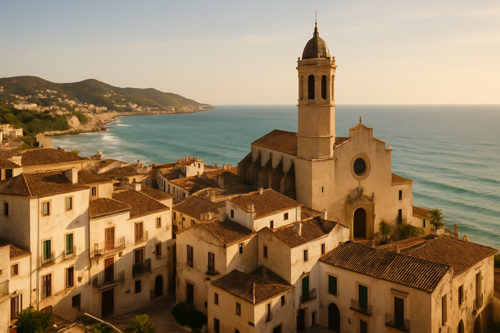 Sant Pere de Ribes, Spain - view of the town and coast