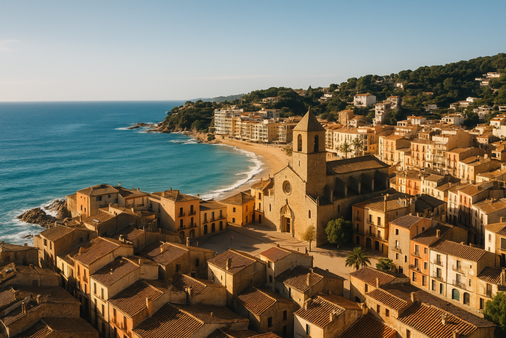Santa Coloma de Farners, Spain - view of the town and coast