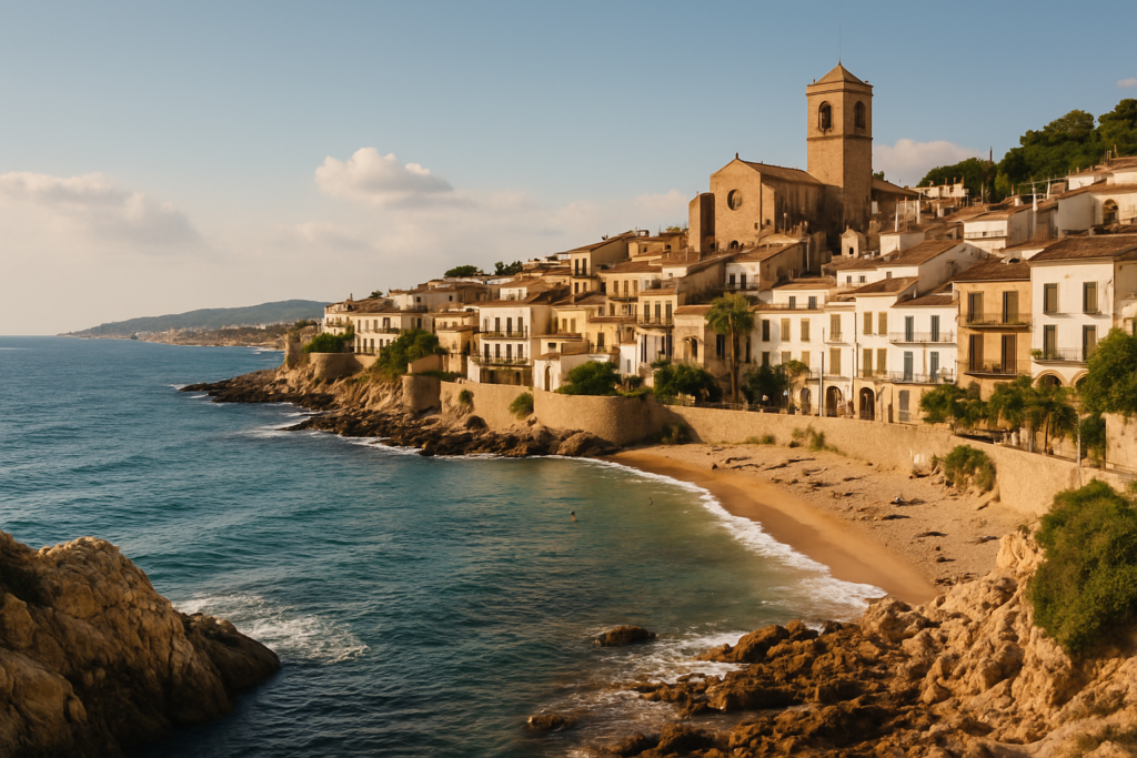 Santpedor, Spain - view of the town and coast