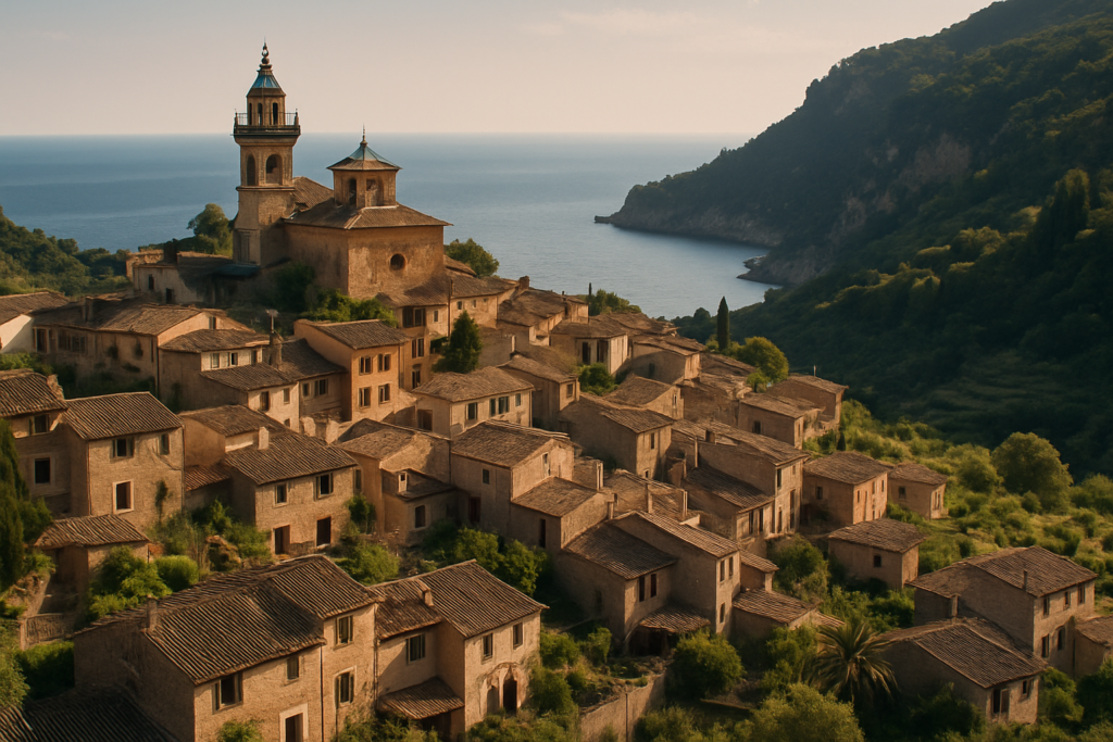 Valldemossa, Spain - view of the town and coast