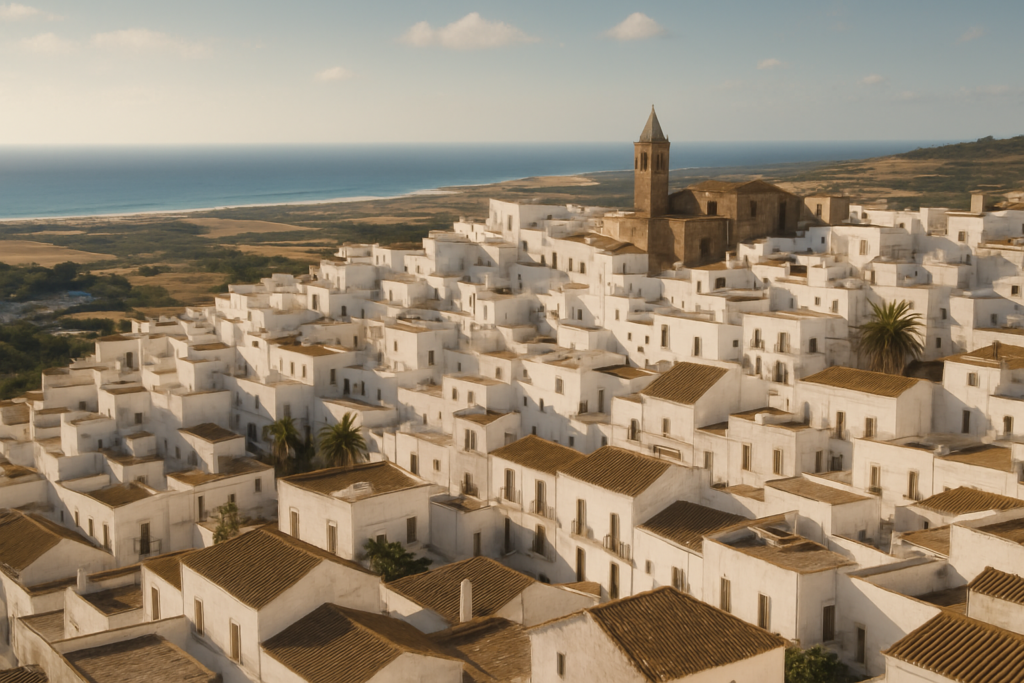 Vejer de la Frontera, Spain - view of the town and coast