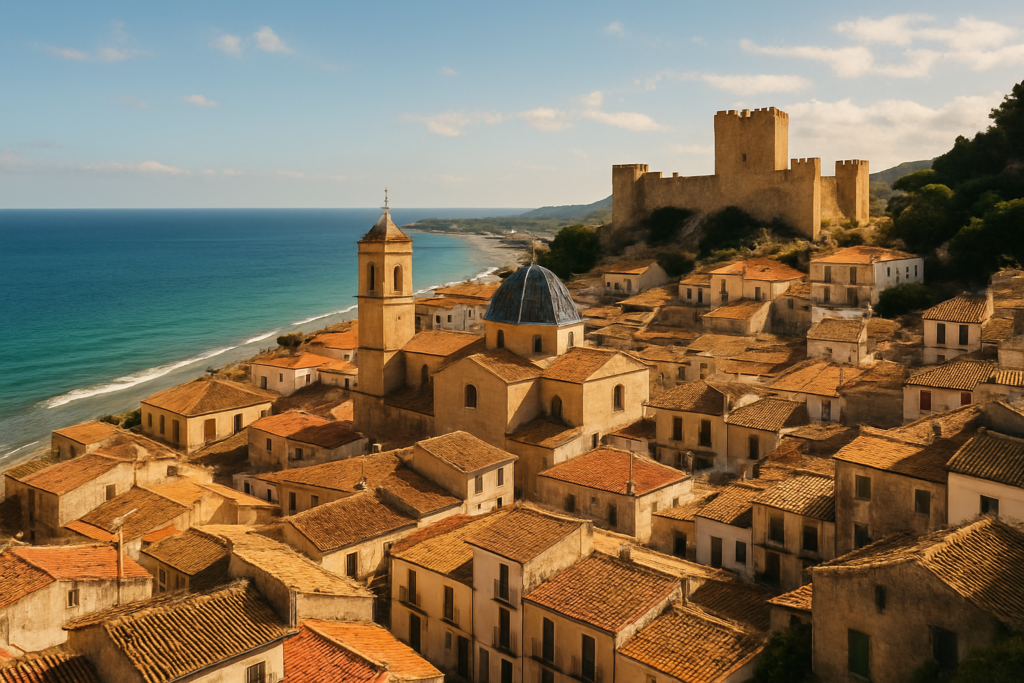 Villena, Spain - view of the town and coast