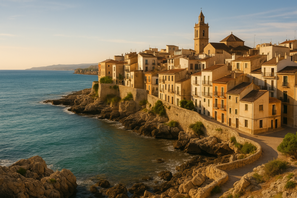 Aspe, Spain - view of the town and coast
