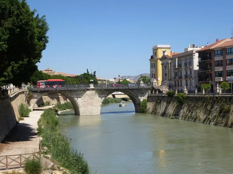 The Segura river and the old bridge in Murcia
