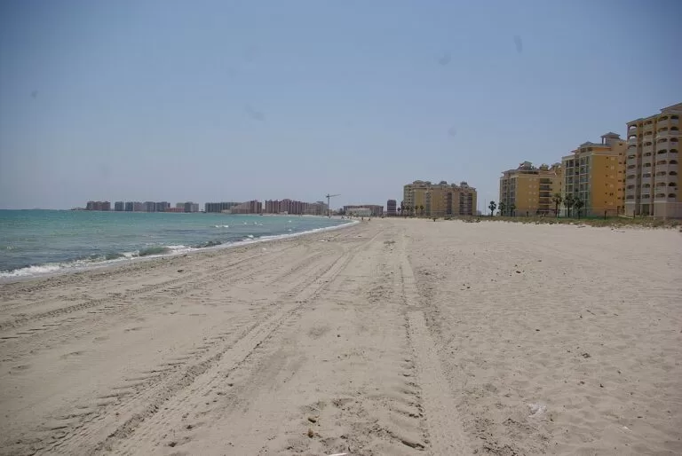 The wide Mediterranean beach of Ensenada del Esparto on La Manga