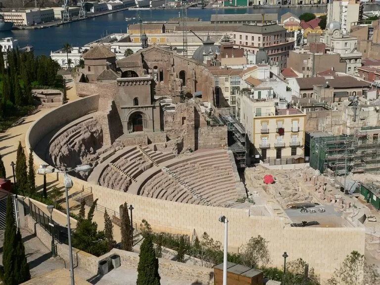The restored seating of the Roman theatre below Cartagena old town