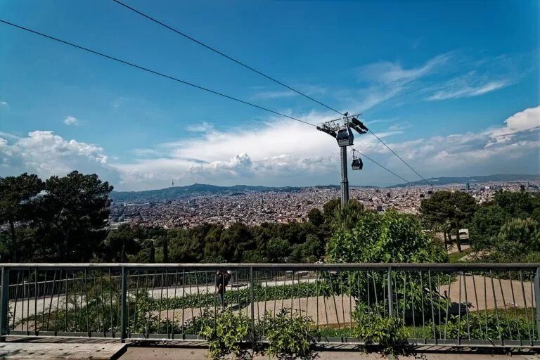 Panoramic view over Barcelona and the sea from Montjuic