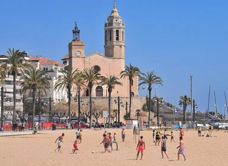 The church of Sant Bartomeu i Santa Tecla above the beach at Sitges