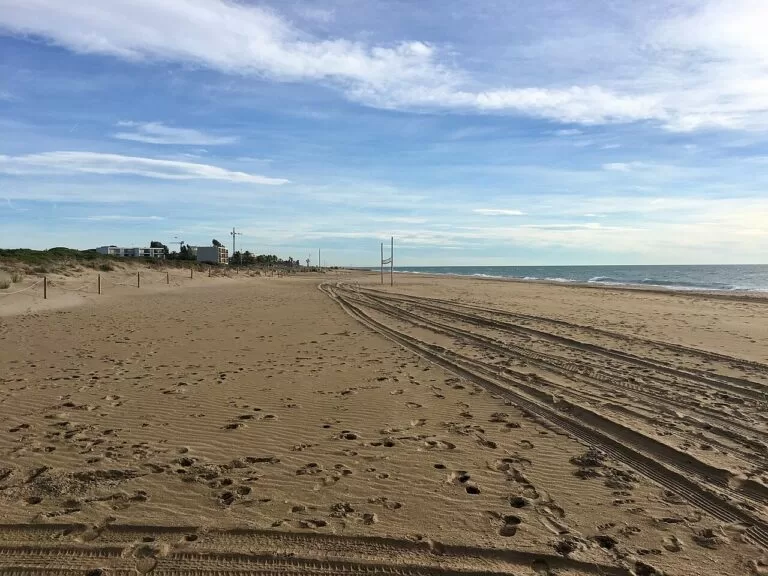 Wide sand and calm sea on Castelldefels beach