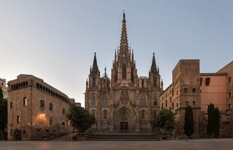 The Gothic facade and spires of Barcelona Cathedral