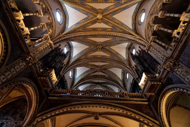 The richly decorated nave of the basilica at Montserrat monastery